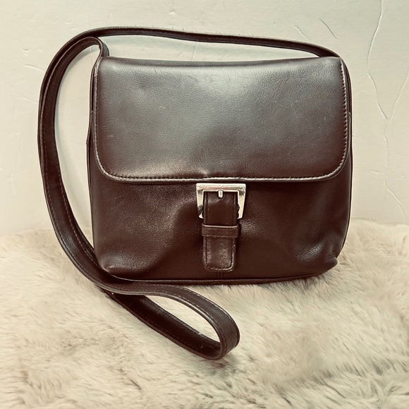 Jacqueline Ferrar Brown Leather Shoulder Bag Silver Buckle Flap Crossbody - Picture 1 of 7